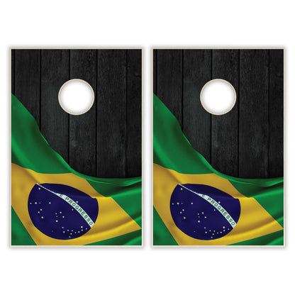 Brazil Flag Tailgate Cornhole Set - Black Wood