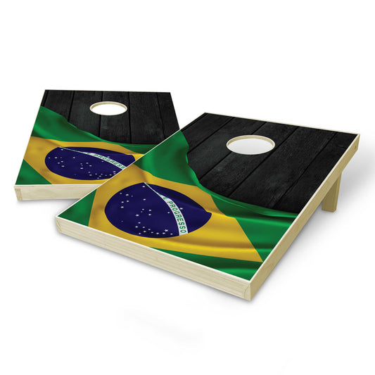 Brazil Flag Tailgate Cornhole Set - Black Wood