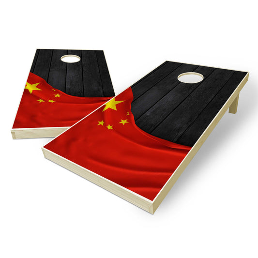 China Flag Cornhole Set - Black Wood