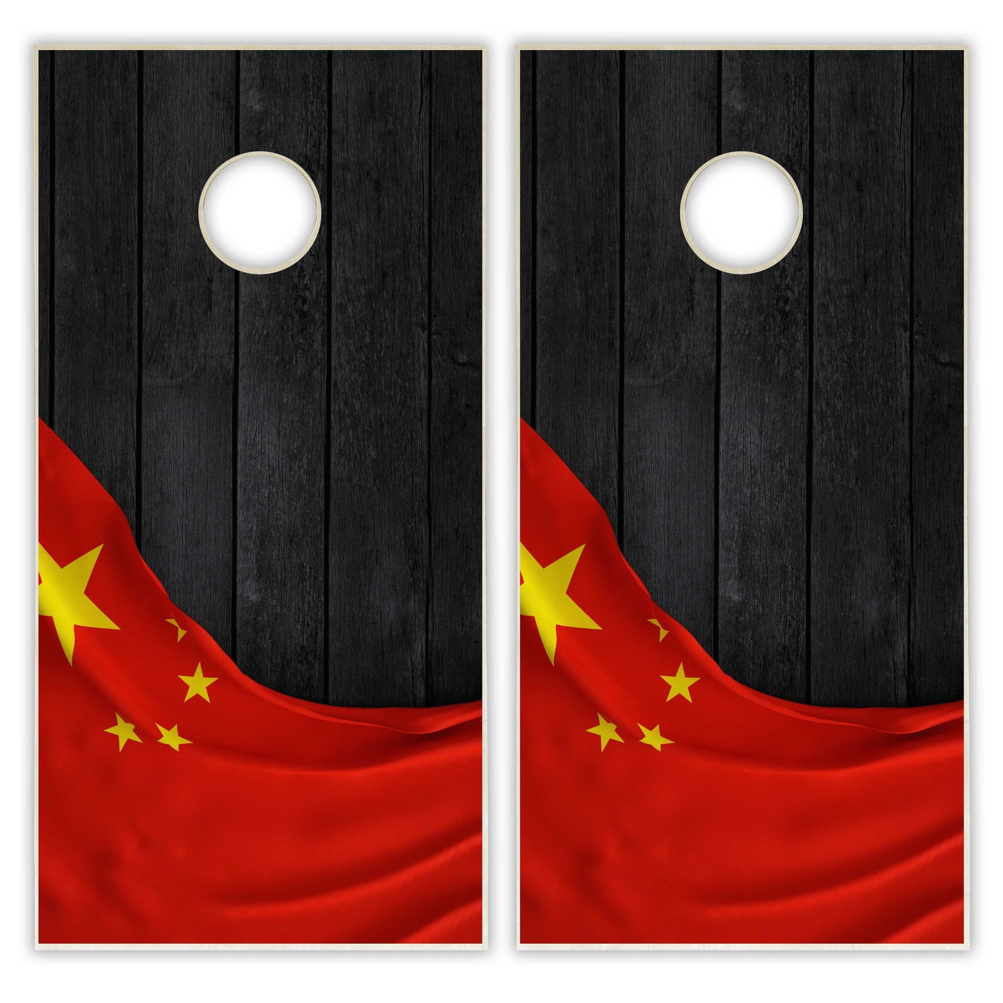 China Flag Cornhole Set - Black Wood