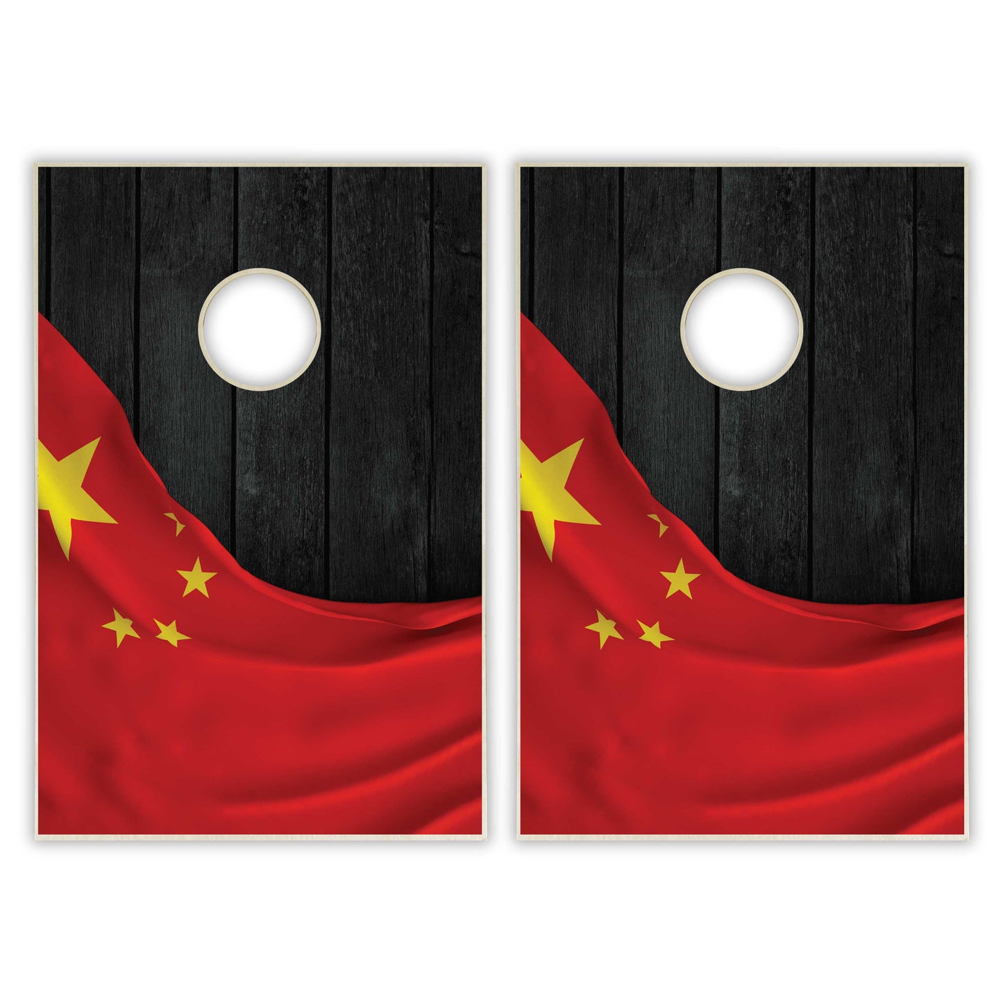 China Flag Tailgate Cornhole Set - Black Wood