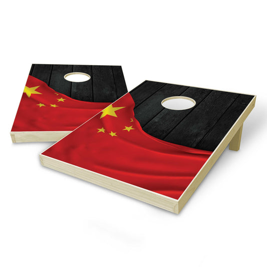 China Flag Tailgate Cornhole Set - Black Wood