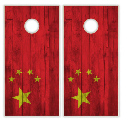 China Flag Cornhole Set - Distressed Wood