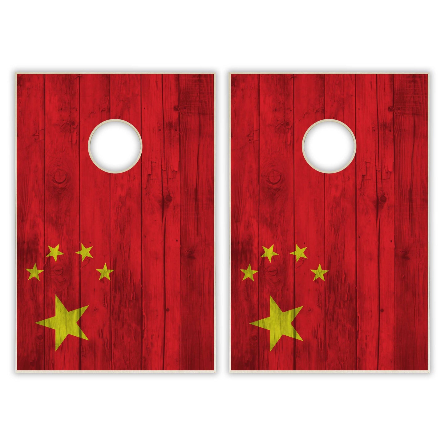 China Flag Tailgate Cornhole Set - Distressed Wood