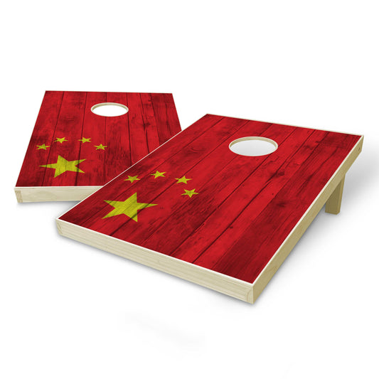 China Flag Tailgate Cornhole Set - Distressed Wood