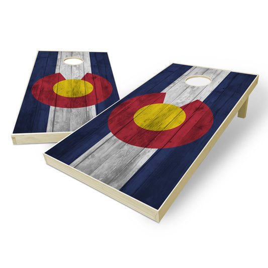 Colorado State Flag Cornhole Set - Distressed Wood