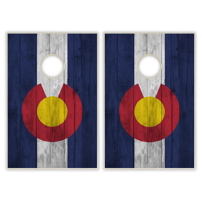 Colorado State Flag Tailgate Cornhole Set - Distressed Wood