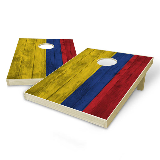 Colombia Flag Tailgate Cornhole Set - Distressed Wood