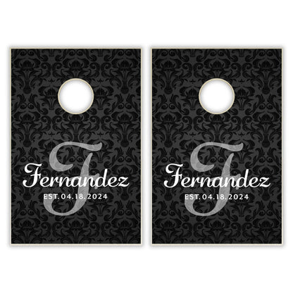 Customized Damask Wedding Tailgate Cornhole Set