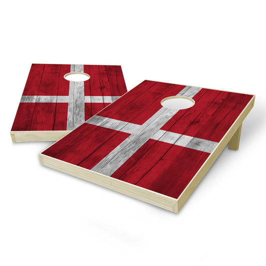 Denmark Flag Tailgate Cornhole Set - Distressed Wood