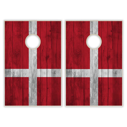 Denmark Flag Tailgate Cornhole Set - Distressed Wood