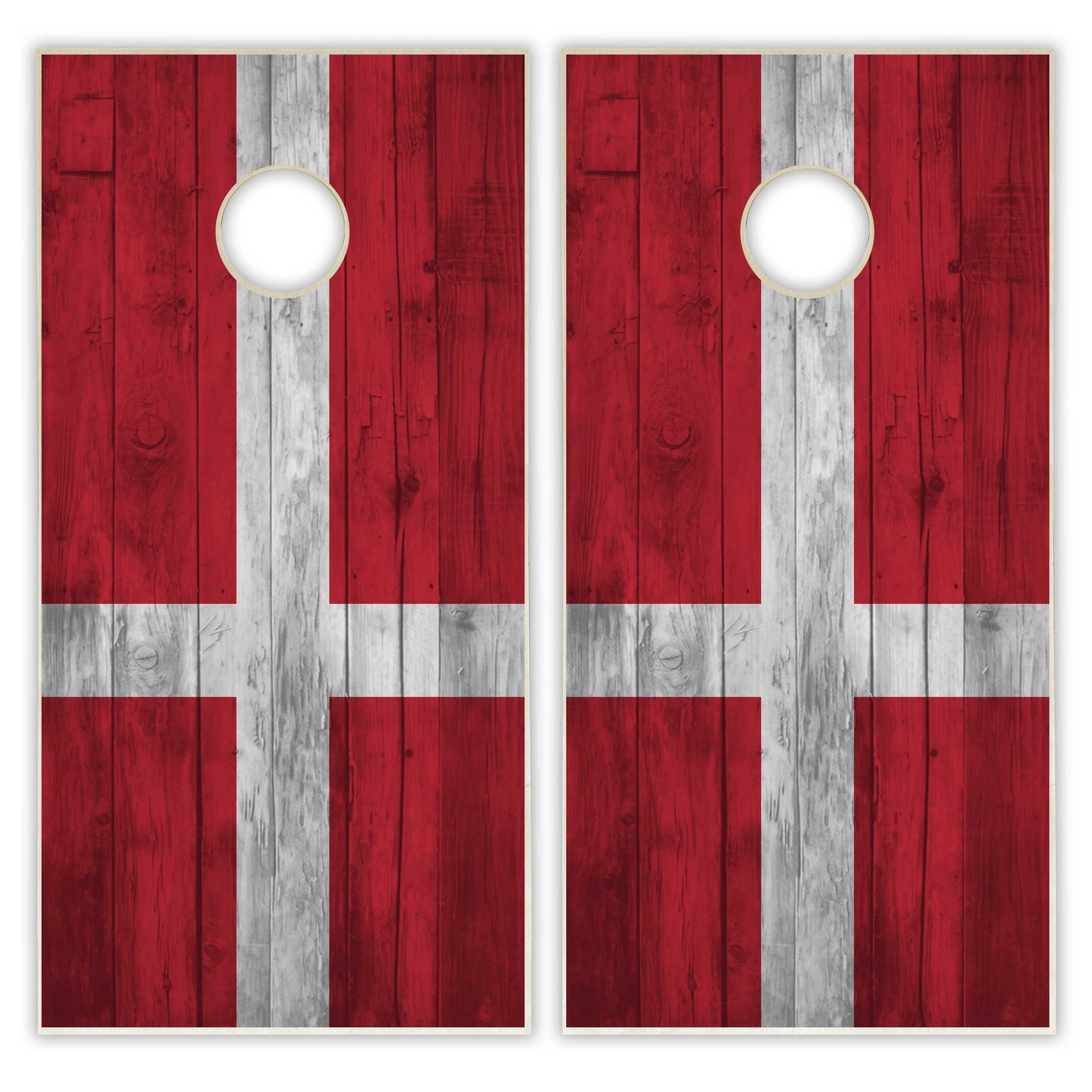 Denmark Flag Cornhole Set - Distressed Wood