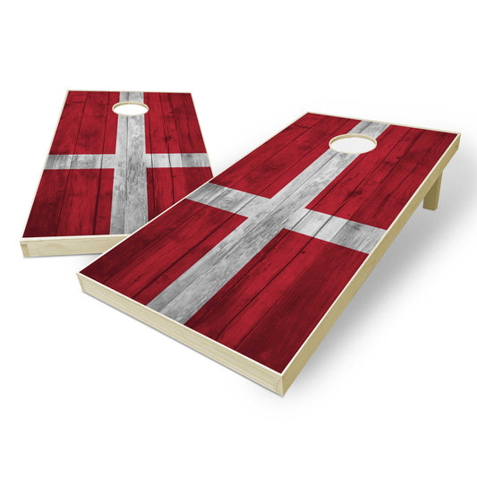 Denmark Flag Cornhole Set - Distressed Wood