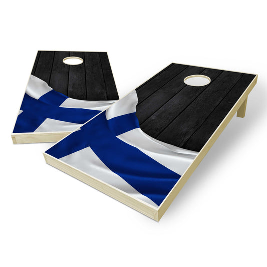 Finland Flag Cornhole Set - Black Wood