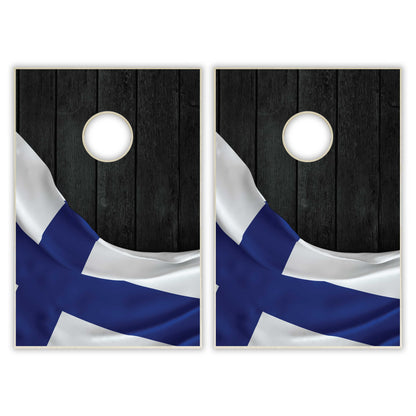 Finland Flag Tailgate Cornhole Set - Black Wood
