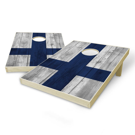 Finland Flag Tailgate Cornhole Set - Distressed Wood