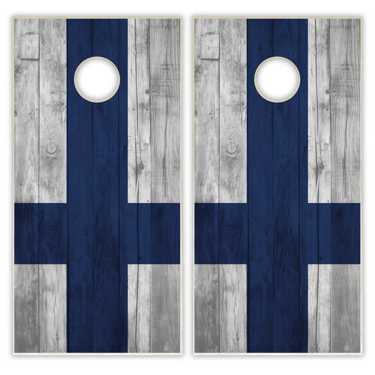 Finland Flag Cornhole Set - Distressed Wood