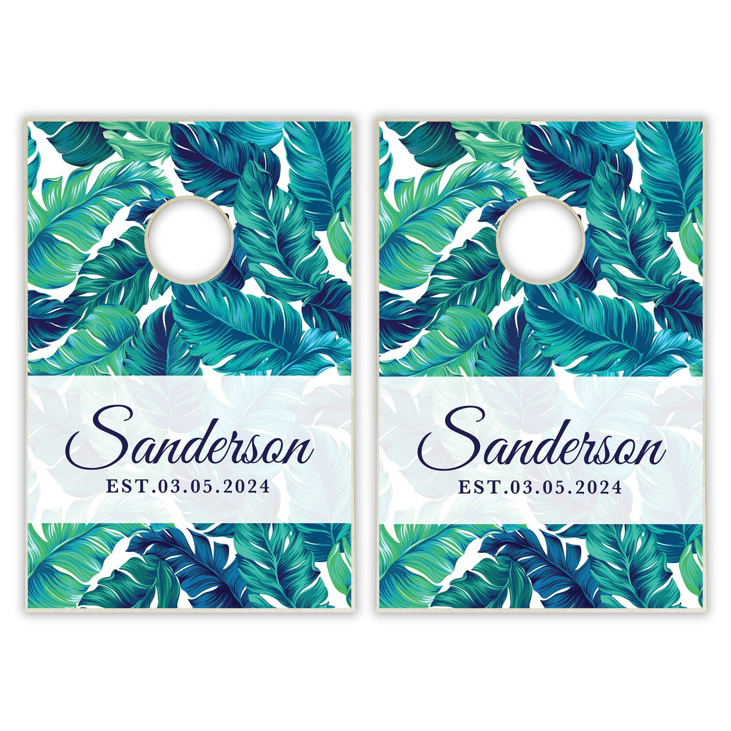 Customized Blue Floral Wedding Tailgate Cornhole Set