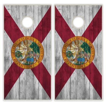 Florida State Flag Cornhole Set - Distressed Wood