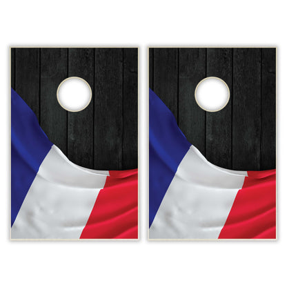 France Flag Tailgate Cornhole Set - Black Wood
