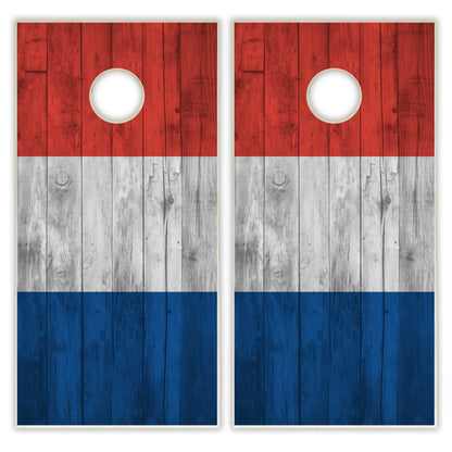 France Flag Cornhole Set - Distressed Wood