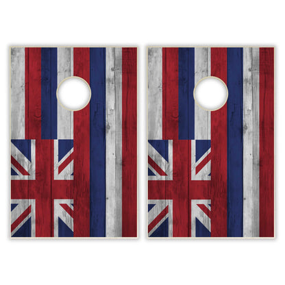 Hawaii State Flag Tailgate Cornhole Set - Distressed Wood