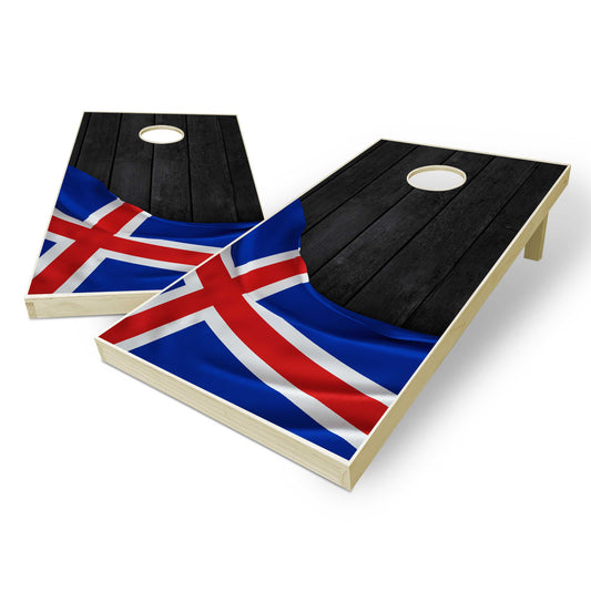 Iceland Flag Cornhole Set - Black Wood