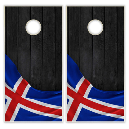 Iceland Flag Cornhole Set - Black Wood