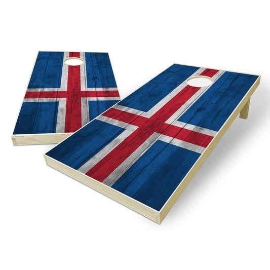 Iceland Flag Cornhole Set - Distressed Wood