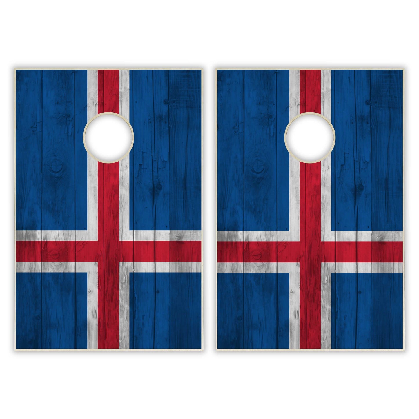 Iceland Flag Tailgate Cornhole Set - Distressed Wood