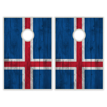 Iceland Flag Tailgate Cornhole Set - Distressed Wood