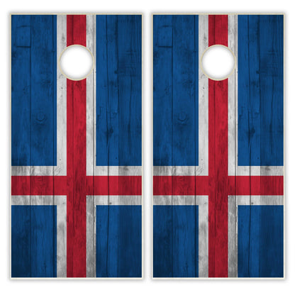 Iceland Flag Cornhole Set - Distressed Wood