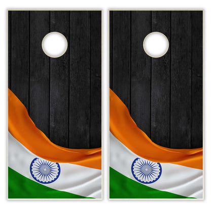 India Flag Cornhole Set - Black Wood