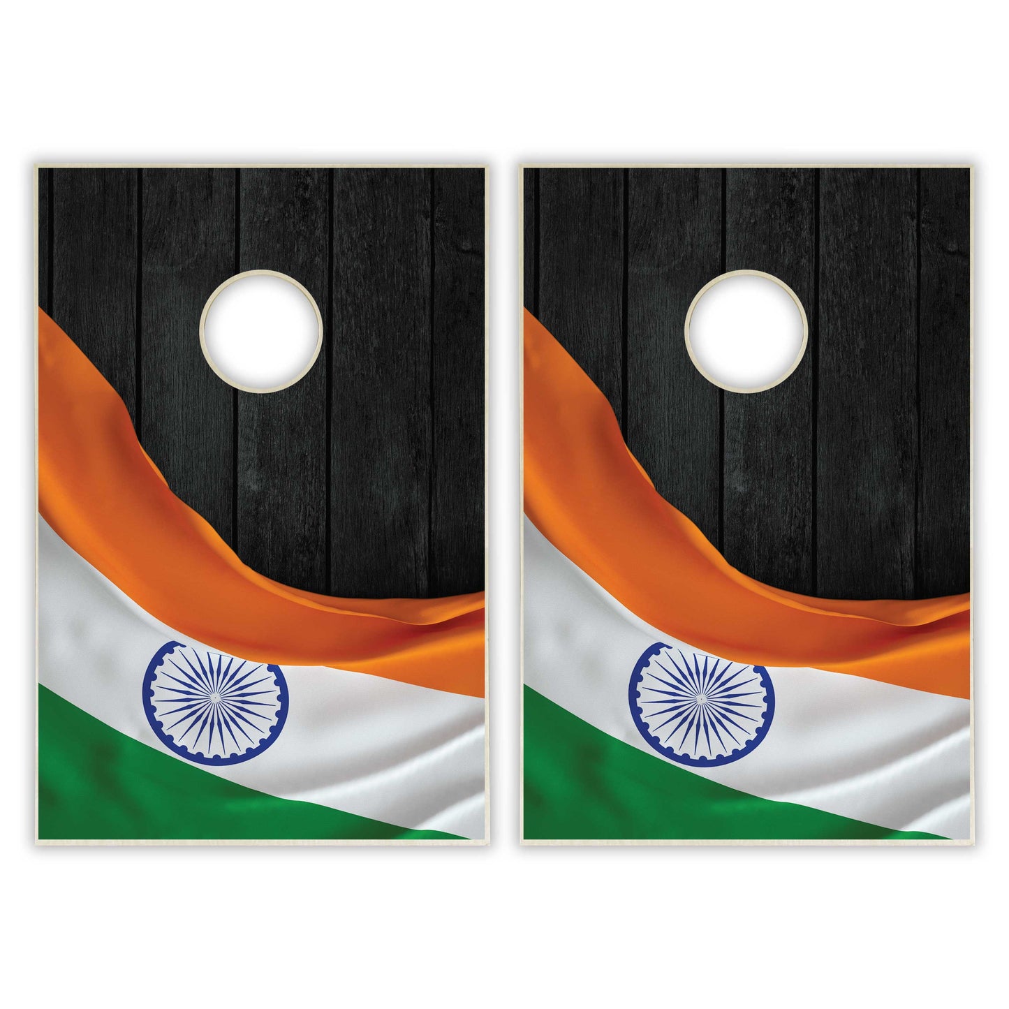 India Flag Tailgate Cornhole Set - Black Wood
