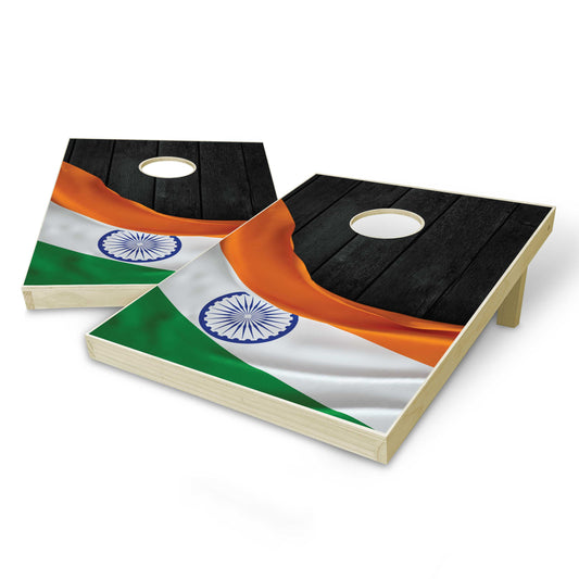 India Flag Tailgate Cornhole Set - Black Wood