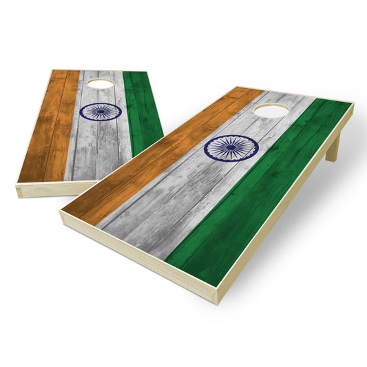India Flag Cornhole Set - Distressed Wood