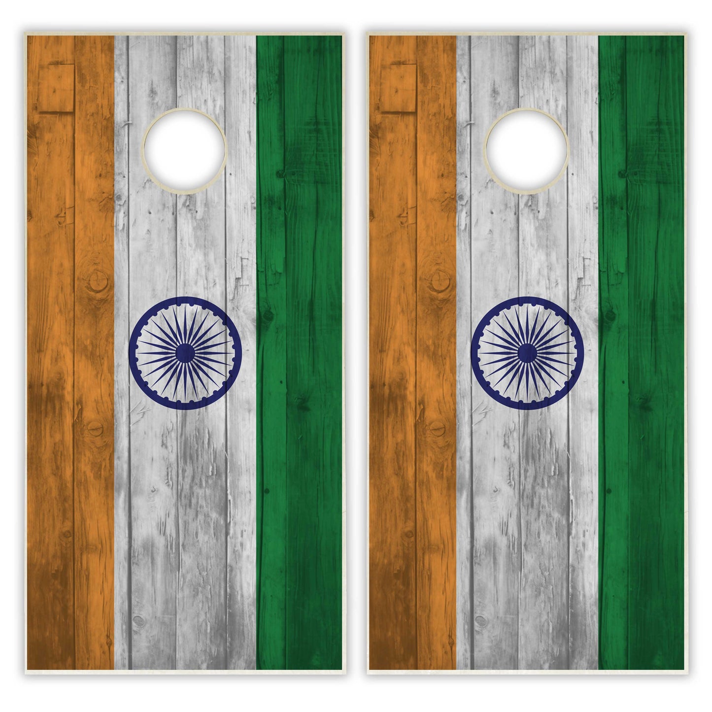 India Flag Cornhole Set - Distressed Wood