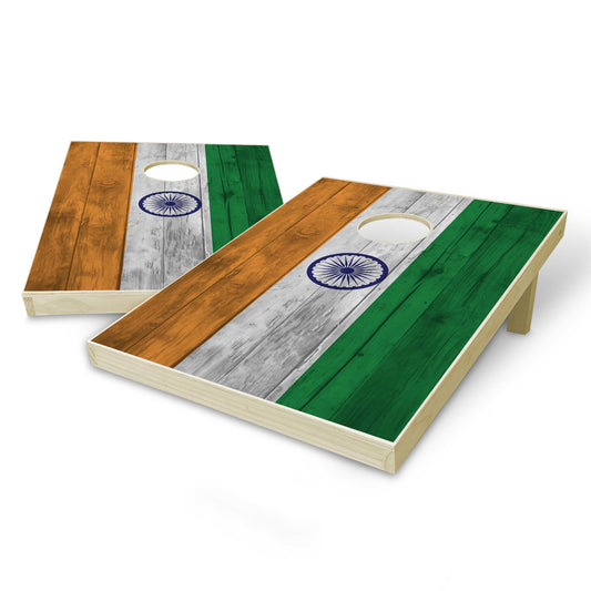 India Flag Tailgate Cornhole Set - Distressed Wood