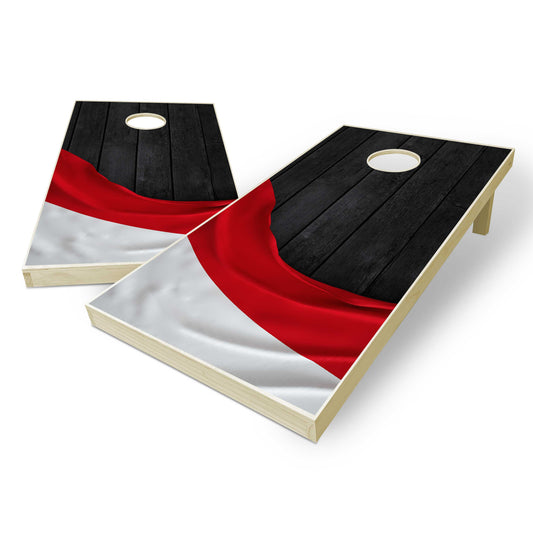 Indonesia Flag Cornhole Set - Black Wood