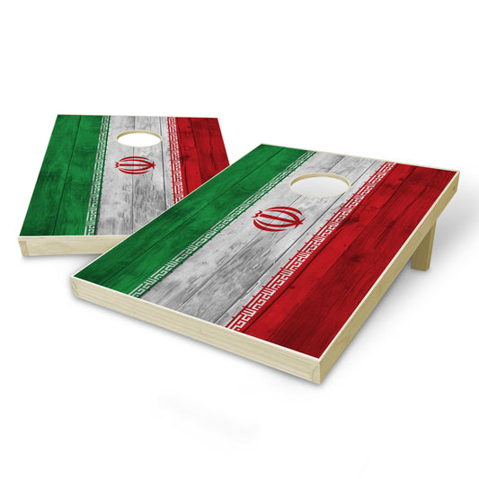 Iran Flag Tailgate Cornhole Set - Distressed Wood