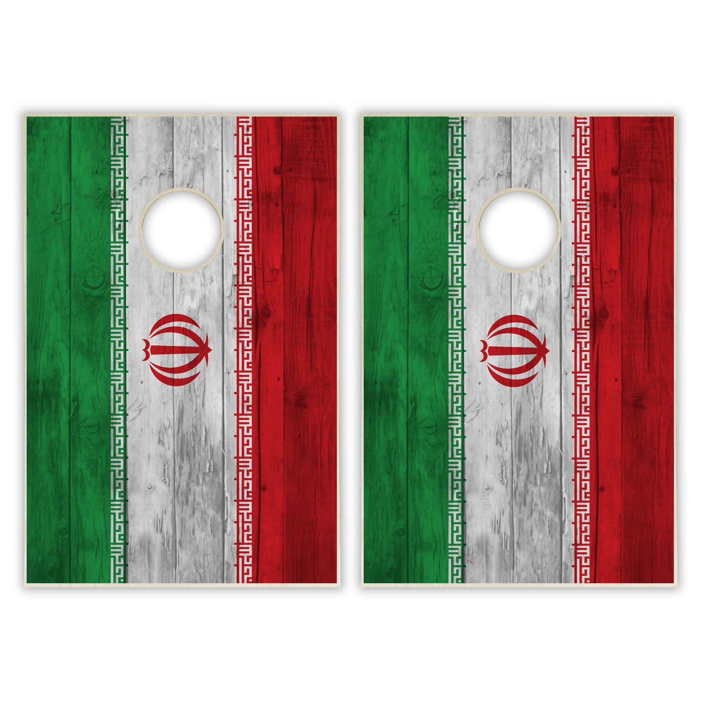 Iran Flag Tailgate Cornhole Set - Distressed Wood