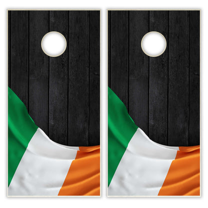 Ireland Flag Cornhole Set - Black Wood