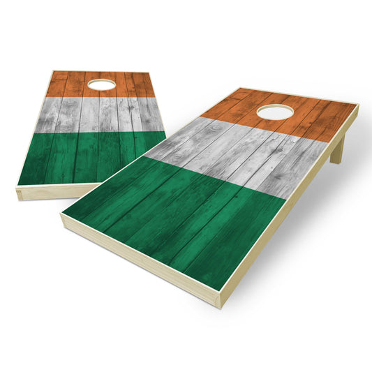 Ireland Flag Cornhole Set - Distressed Wood