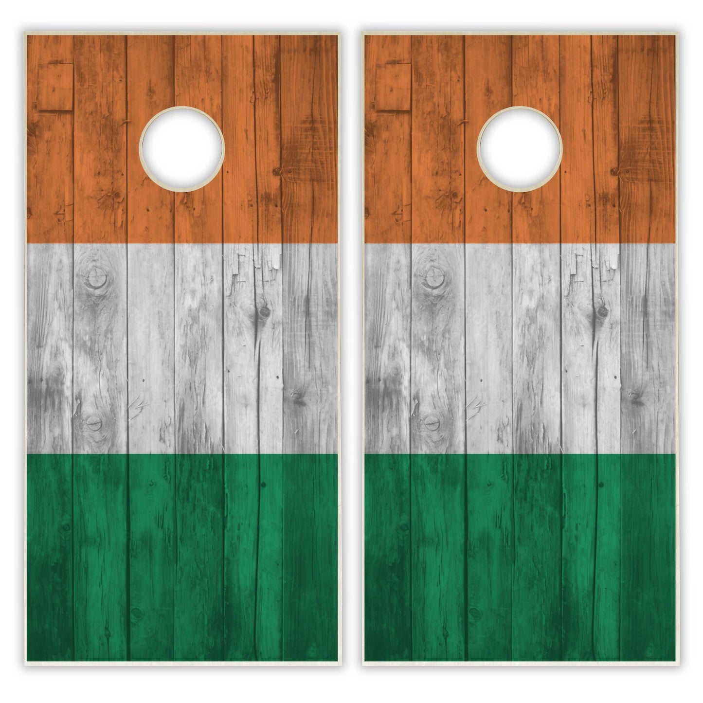 Ireland Flag Cornhole Set - Distressed Wood