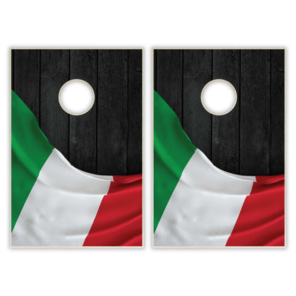 Italy Flag Tailgate Cornhole Set - Black Wood