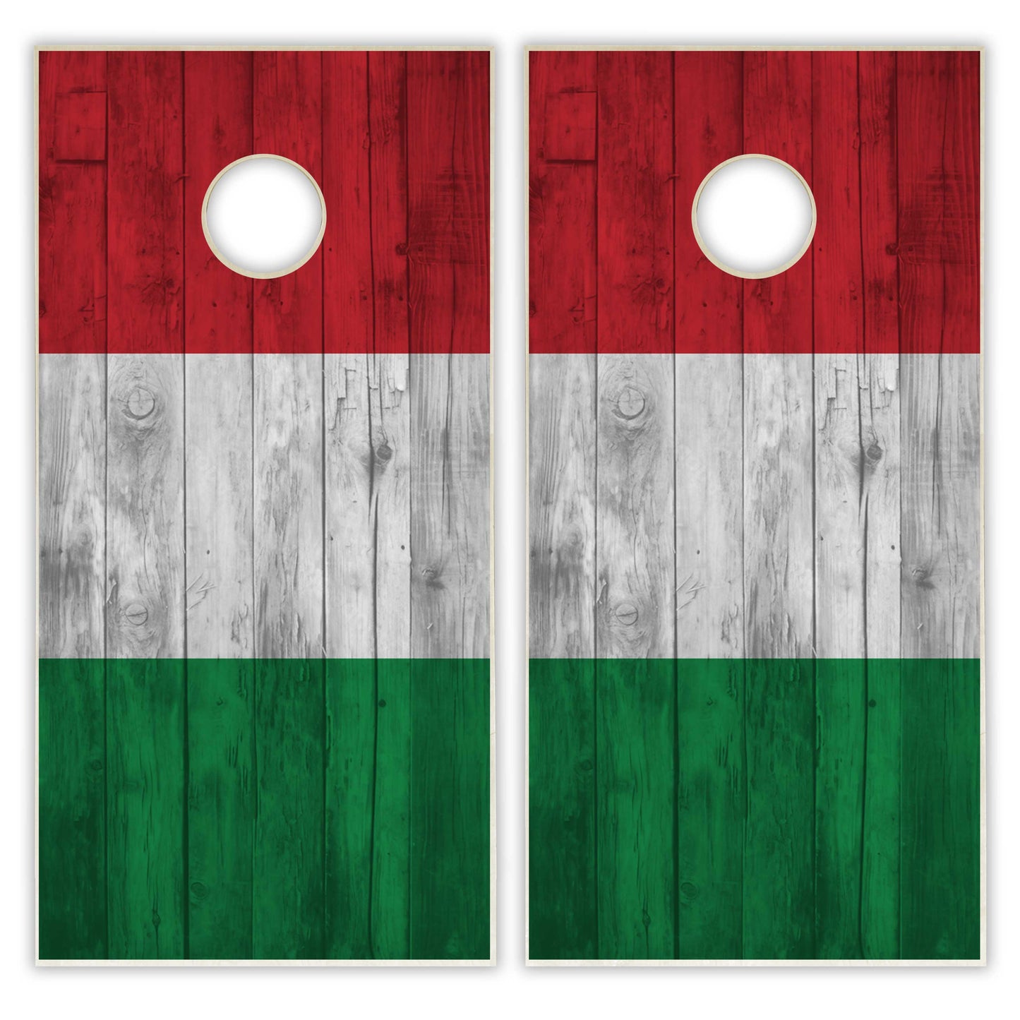 Italy Flag Cornhole Set - Distressed Wood