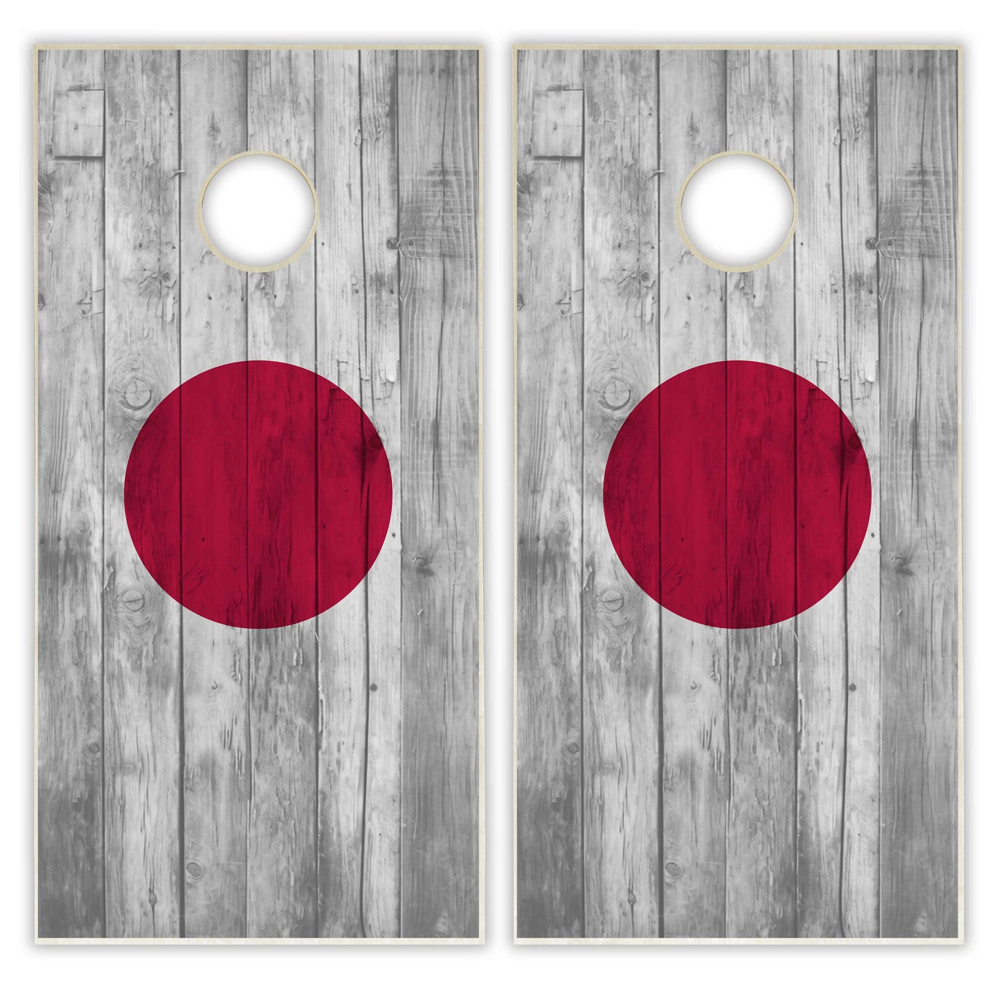Japan Flag Cornhole Set - Distressed Wood