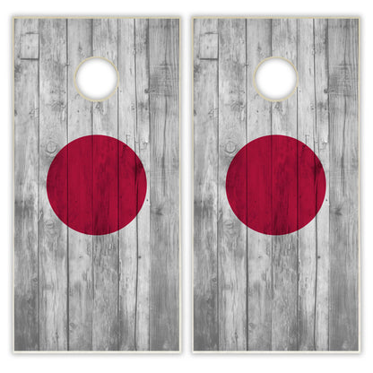 Japan Flag Cornhole Set - Distressed Wood