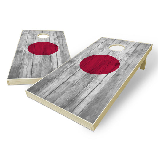 Japan Flag Cornhole Set - Distressed Wood