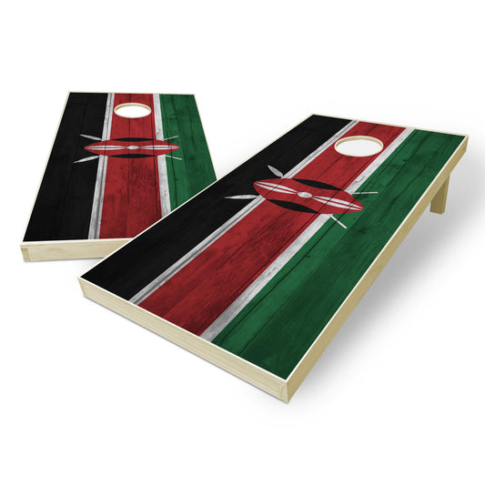 Kenya Flag Cornhole Set - Distressed Wood